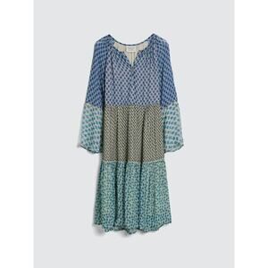 CECILIE Copenhagen Willa Tiered Midi Dress Multicolor Panels Colorblock Size M